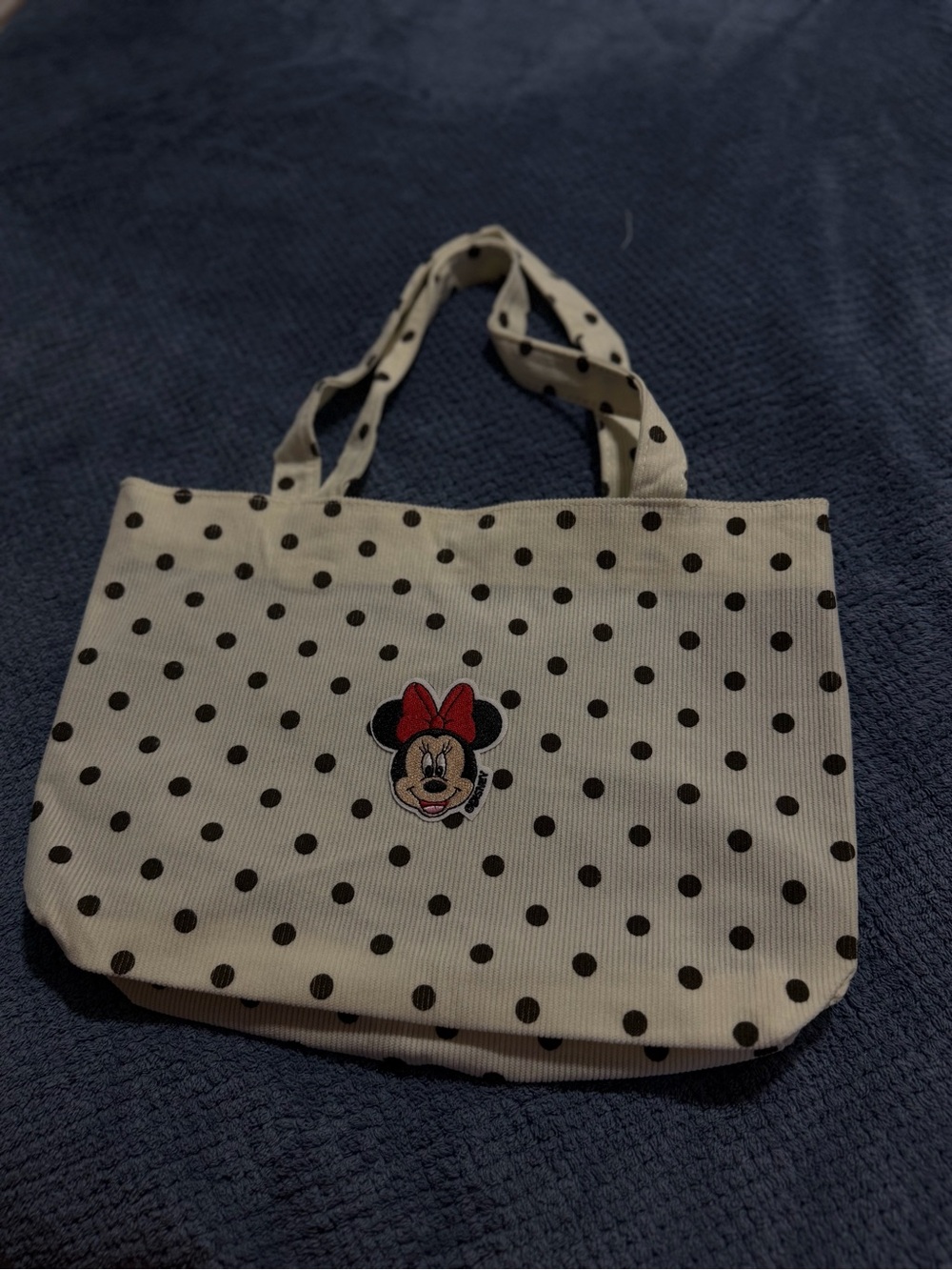 Polka Dot Minnie Mouse Canvas Tote Bag - Cream with Black Dots